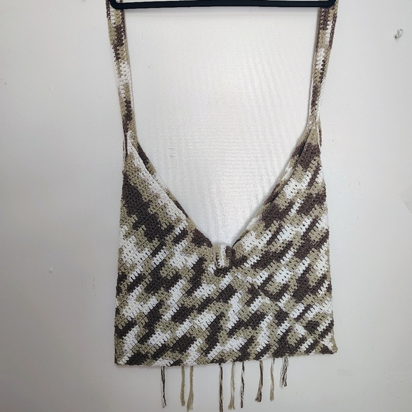 NWOT Handmade Crochet Boho Chic Hippie Crossbody Bag with Fringe Cotton. - Picture 4 of 15